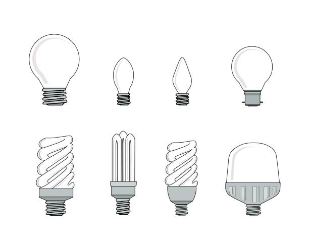 白い背景に電球のセット - light bulb fluorescent light lighting equipment点のイラスト素材／クリップアート素材／マンガ素材／アイコン素材