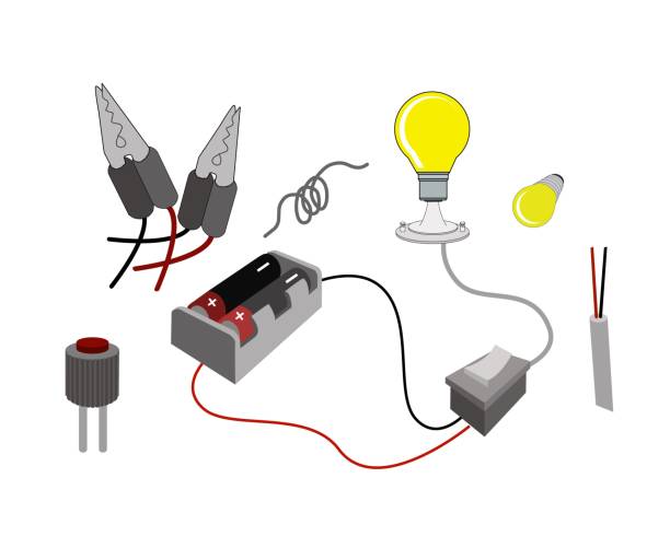 電池付き電球の回路または作業用プリンシ�プル - light bulb fluorescent light lighting equipment点のイラスト素材／クリップアート素材／マンガ素材／アイコン素材