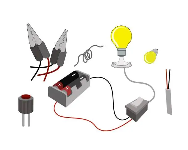 Vector illustration of The Circuit or Working Principl of Light Bulbs with Battery