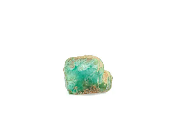 macro stone mineral Chrysoprase on a white background close-up