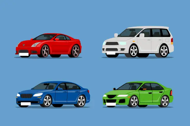 Vector illustration of Set of modern & SUV car collection auto front-side view for people who love high speed. Newly-formulated vehicles in the concept of agility. Vector illustration design.