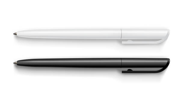 白の背景モックアップベクトル上に分離された白と黒のペン - ペン点のイラスト素材／クリップアート素材／マンガ素材／アイコン素材