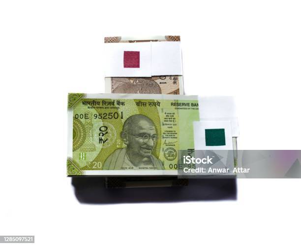 Indian 20rupees Currency Note Bundle Top View Isolated On White Stock ...