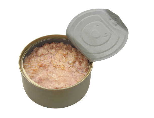 istock Canned tuna fish in tin can isolated 1285098635