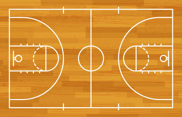 basketball-feuerld mit markierungen und holztextur. vektor - basketball stock-grafiken, -clipart, -cartoons und -symbole