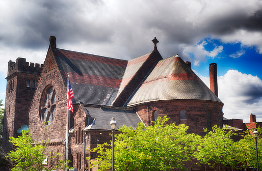 the historic landmark christ church in springfield massachusetts on a sunny day.