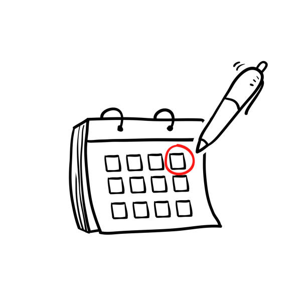 ilustrações, clipart, desenhos animados e ícones de calendário dobrável doodle desenhado à mão com arte de desenho animado vetor isolado - red pen paper document