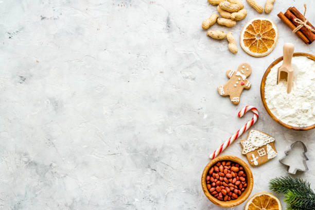 istock Cooking icing Christmas cookies gingerbread, flat lay, top view 1285104928