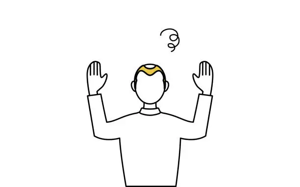 Vector illustration of AGA man raising both hands and surrendering