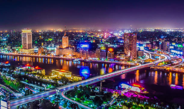 Cairo, Egypt Cairo, Egypt - Nov 1, 2020: Cairo from the highest point in the capital..showing Hilton Ramses Hotel, Egyptian Ministry of Foreign Affairsو Maspero and 6th October Bridge crossing over the Nile. egypt skyline stock pictures, royalty-free photos & images