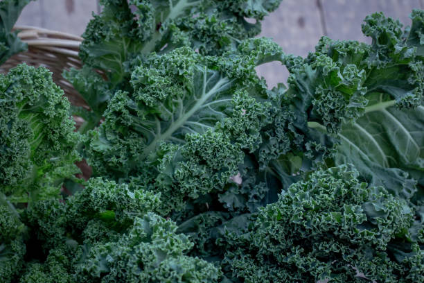 istock Kale basket outside in daylight top view, 1285106767
