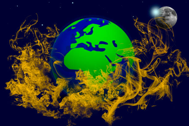 istock Planet earth and moon with flames of fire in space 1285112179