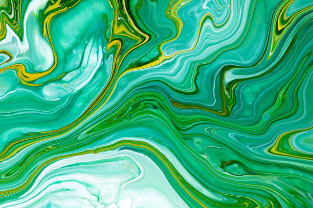 istock Fluid art texture. Abstract background with iridescent paint effect. Liquid acrylic picture with chaotic mixed paints. Can be used for posters or wallpapers. Green, blue and white overflowing colors. 1285113277