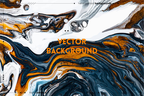 istock Fluid art texture. Abstract background with mixing paint effect. Liquid acrylic picture with flows and splashes. Mixed paints for interior poster. White, navy blue and golden overflowing colors. 1285113776