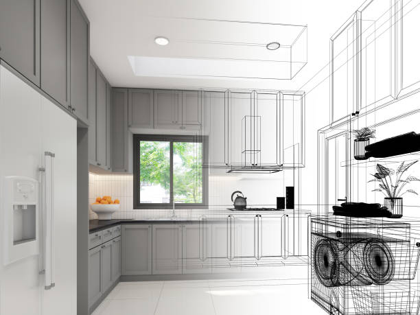 istock abstract sketch design of kitchen room ,3d rendering 1285115451