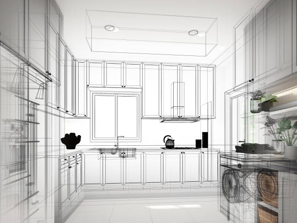 istock abstract sketch design of kitchen room ,3d rendering 1285115469