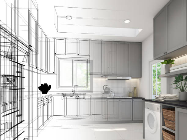 istock abstract sketch design of kitchen room ,3d rendering 1285116709