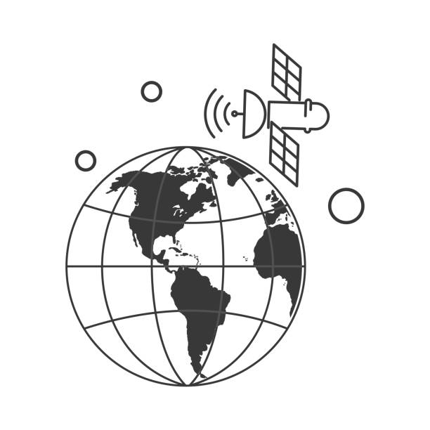 sztuczny satelita orbitujący wokół ziemi. - radar station stock illustrations