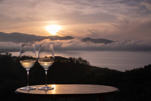istock Two glasses of white Wine on a panoramic rooftop 1285118631