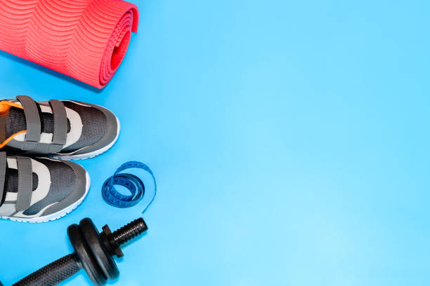 istock Set of sports accessories with copy space. 1285119468