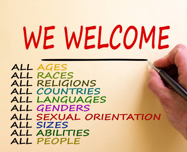istock Hand writing 'we welcome', isolated on white background. Business concept. Copy space. Diversity ethnicity gender age sexual orientation religion disability words. Copy space. Equality and diversity concept. 1285122683