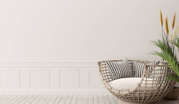 istock White wall with chair in living room. 3d render 1285125972