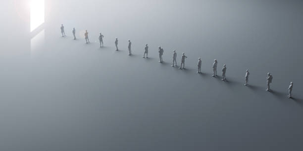 istock Miniature people social distancing concept to avoid coronavirus covid-19 sars-cov2 spread aroung the country Small miniature people on graycolor background distanced each other. 3d rendering 1285125997