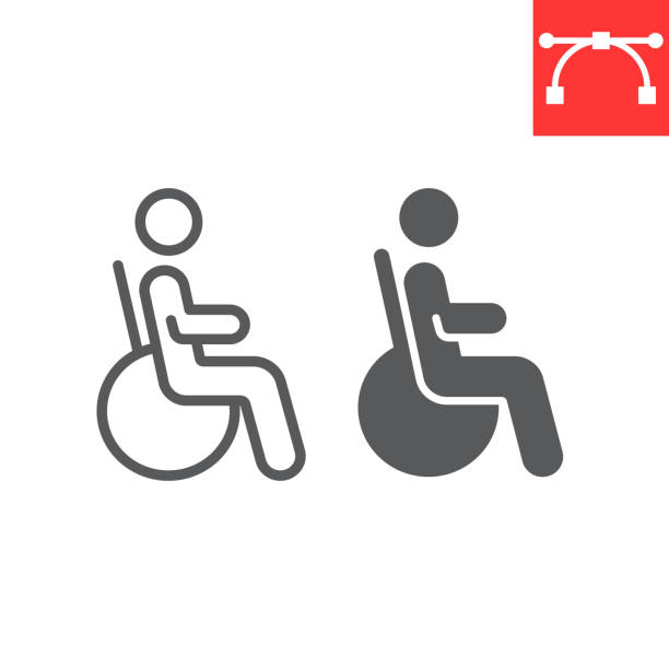 illustrazioni stock, clip art, cartoni animati e icone di tendenza di linea di persona disabile e icona del glifo, disabilità e pensionato, persona handicappata segno grafica vettoriale, tratto modificabile icona lineare, eps 10. - silhouette interface icons wheelchair icon set