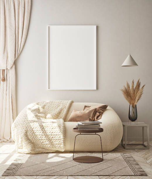 istock mock up poster frame in modern interior background, scandinavian style, 3D render 1285130002