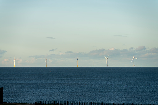 North Sea wind turbine farm off the coast of Whitley Bay.