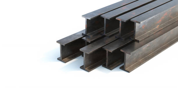 istock Steel beams stack isolated on white background. 3d illustration 1285139892