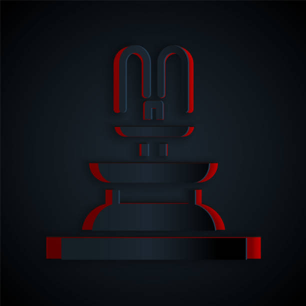 istock Paper cut Fountain icon isolated on black background. Paper art style. Vector 1285141709