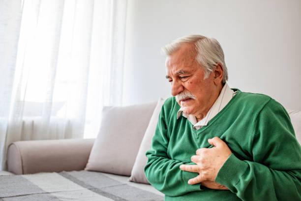 istock Aged man having heart pain, at home 1285143796