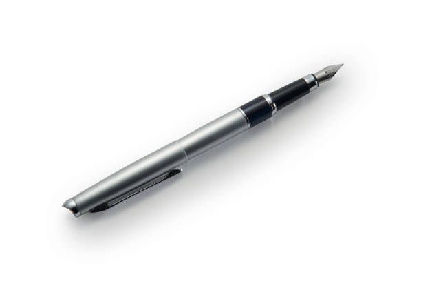 istock Studio shot of a silver fountain pen isolated on white with drop shadow 1285145873