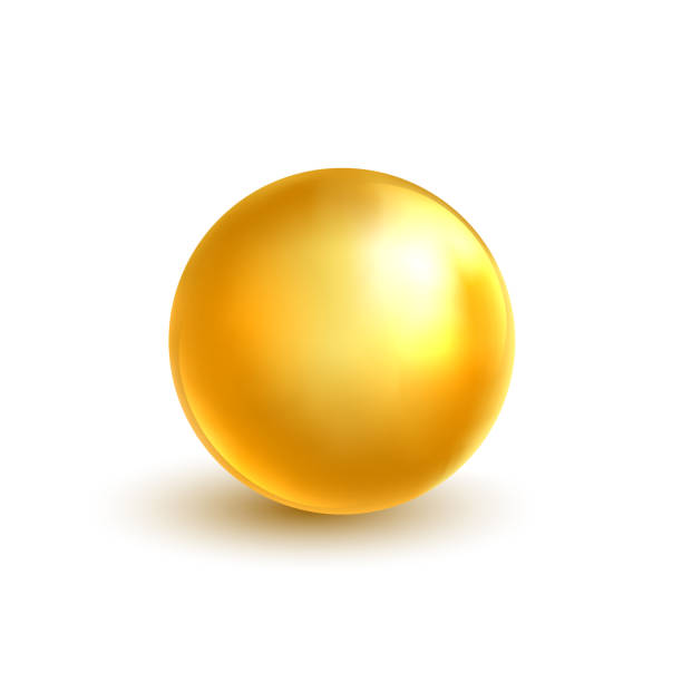 istock Gold sphere. Bright glossy ball. Oil golden bubble. Luxury cosmetic design element. Vitamin capsule or collagen essence drop. Metallic ball. Skincare template. Vector illustration 1285147962