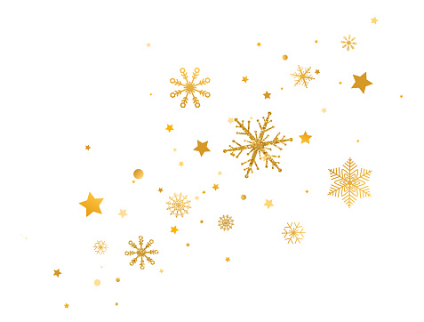 istock Golden snowflakes with stars border. Celebration long banner. Glitter gold snowflakes and snow on white background. Merry Christmas and Happy New Year design. Vector illustration 1285147975