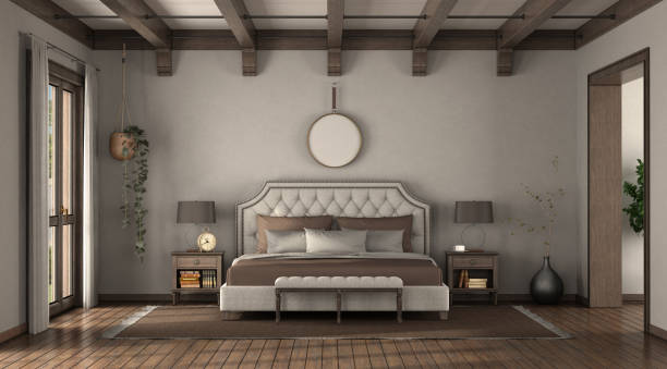 istock Classic style bedroom with elegant double bed 1285148556