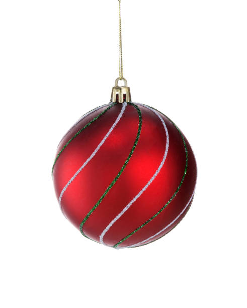 istock Red Christmas ball hanging isolated on white 1285150813