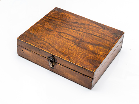 Vintage Wooden Box on Empty White Background