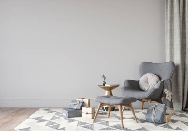 istock Festive interior with grey armchair and gifts 1285153201