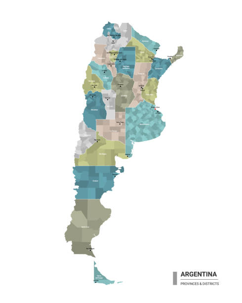 Argentina higt detailed map with subdivisions. Administrative map of Argentina with districts and cities name, colored by states and administrative districts. Vector illustration with editable and labelled layers. Argentina higt detailed map with subdivisions. Administrative map of Argentina with districts and cities name, colored by states and administrative districts. Vector illustration with editable and labelled layers. misiones province stock illustrations