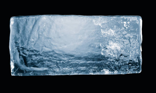 textured natural ice block, isolated on black background. clipping path included. - ice blocks imagens e fotografias de stock
