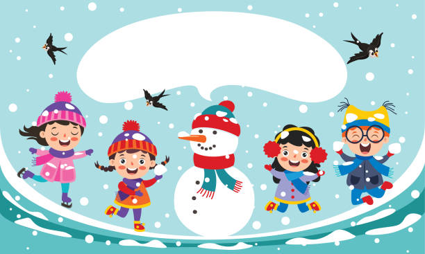 illustrazioni stock, clip art, cartoni animati e icone di tendenza di divertente bambini che giocano all'inverno - christmas child friendship little boys