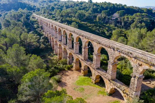 view of the roman aqueduct Pont del Diable, Tarragona, Spain