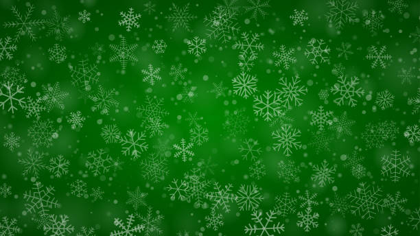 Christmas background of snowflakes Christmas background of snowflakes of different shapes, sizes and transparency in green colors christmas christmas decoration christmas tree tree stock illustrations