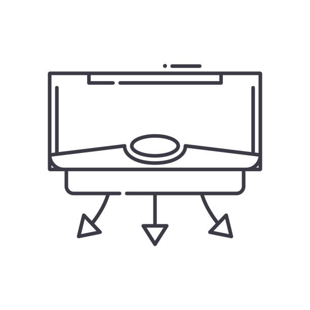 illustrazioni stock, clip art, cartoni animati e icone di tendenza di icona del concetto di condizionatore d'aria, illustrazione lineare isolata, vettore linea sottile, segno di design web, simbolo del concetto di contorno con tratto modificabile su sfondo bianco. - air air conditioner electric fan condition