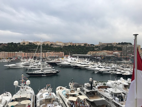 Monte Carlo, Monaco - September 21, 2013: Cruise ship and yachts in the marina at Monaco