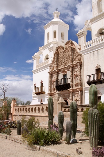 Close-up of the architecture of the San Xavier del Bac Mission near Tucson Arizona