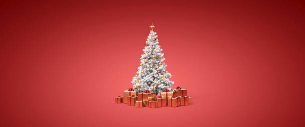 istock Christmas tree with gifts and gold ornaments 3D rendering 1285165477