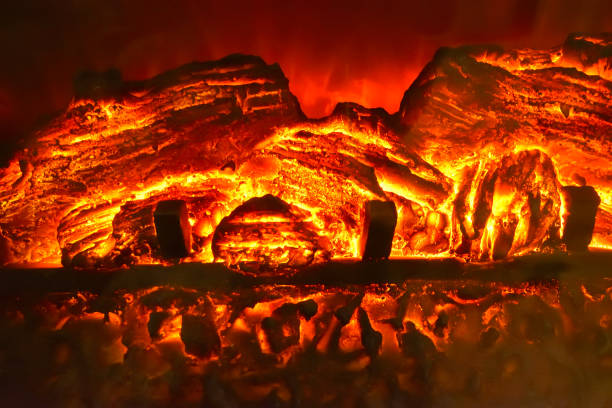Electric Imitation Fireplace Close Up Abstract